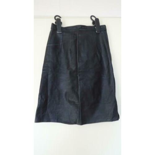 Zwart vintage leer / leren koker rok maat 34 / 36