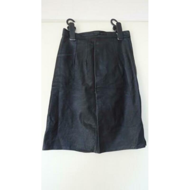 Zwart vintage leer / leren koker rok maat 34 / 36
