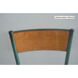 Groen blauwe oude industriele Mullca stoel /schoolstoel
