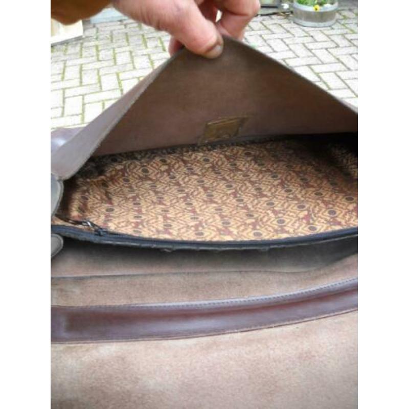 Leer leren schoudertas 41 x 28 cm donkerbruin