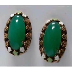 Vintage clips oorbellen cabochon jade edelsteen