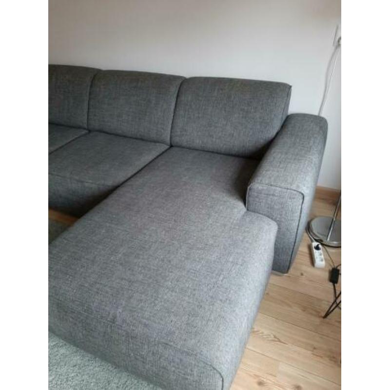 Grijze 3 zits chaise longue bank / hoekbank