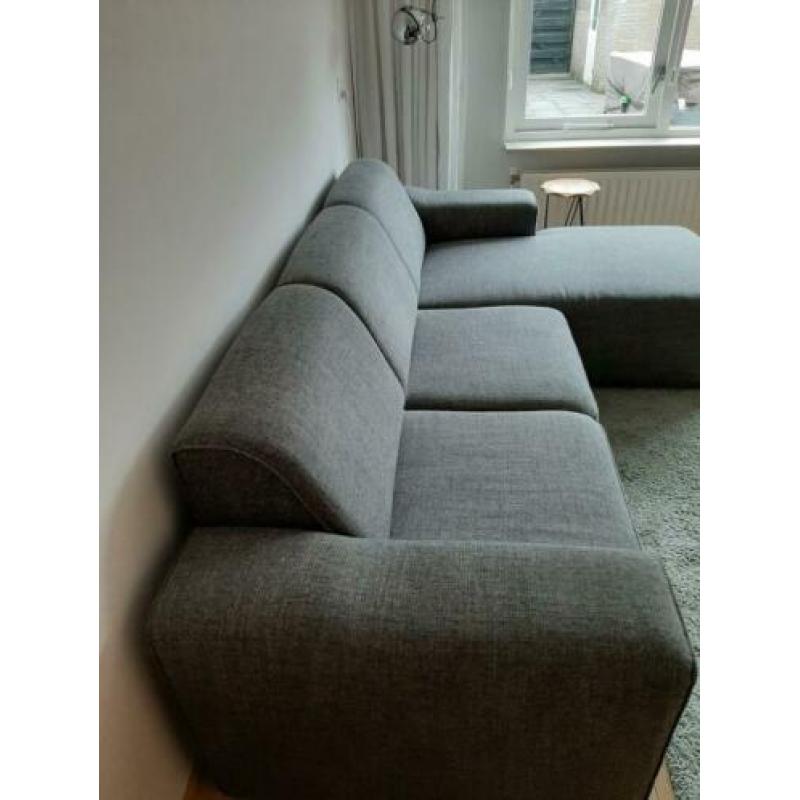 Grijze 3 zits chaise longue bank / hoekbank