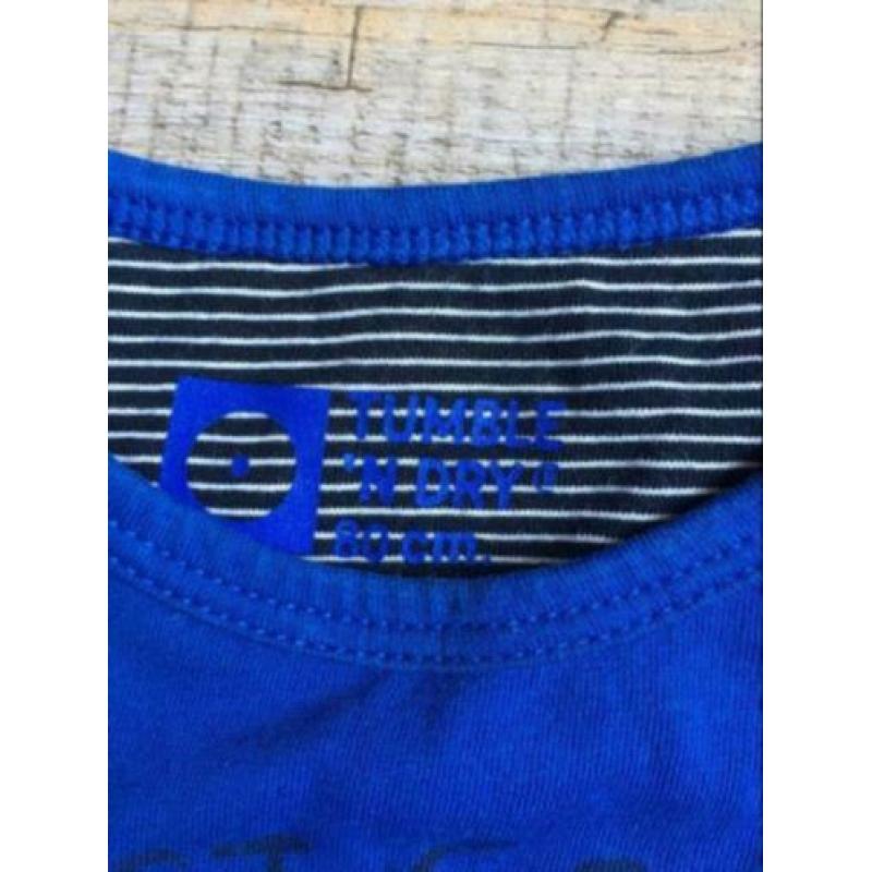 Super gaaf blauw shirtje van Tumble 'N Dry, maat 80, ZGAN!