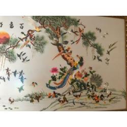 Chinees schilderij 100 vogels, doek 160 x 100 cm