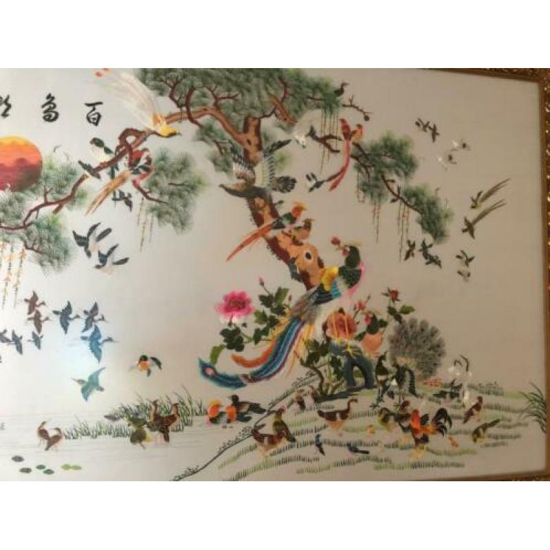 Chinees schilderij 100 vogels, doek 160 x 100 cm