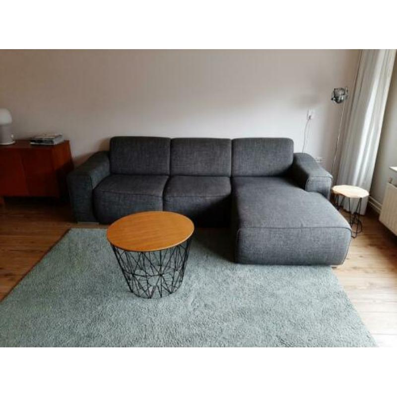 Grijze 3 zits chaise longue bank / hoekbank