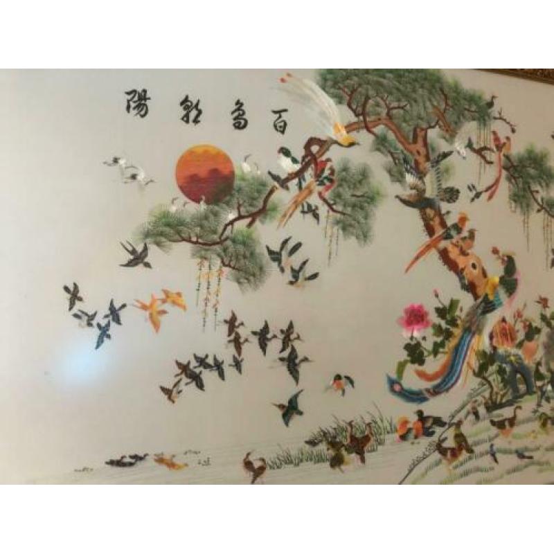 Chinees schilderij 100 vogels, doek 160 x 100 cm