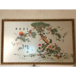 Chinees schilderij 100 vogels, doek 160 x 100 cm