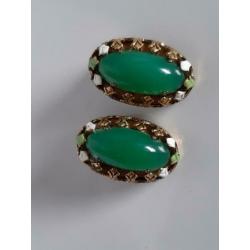 Vintage clips oorbellen cabochon jade edelsteen