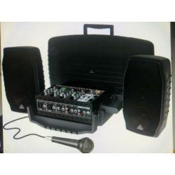 Compacte Behringer PA geluidsinstallatie + micro + statieven