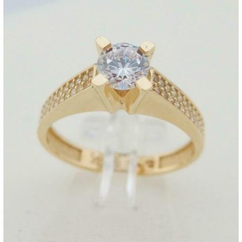 14 Karaat Gouden Solitair Ring met schitterende Zirconia's