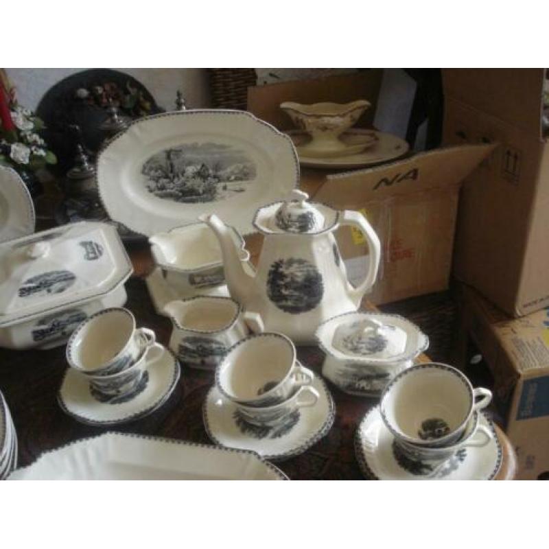 6 persoons eet+koffieservies societe ceramique landschap