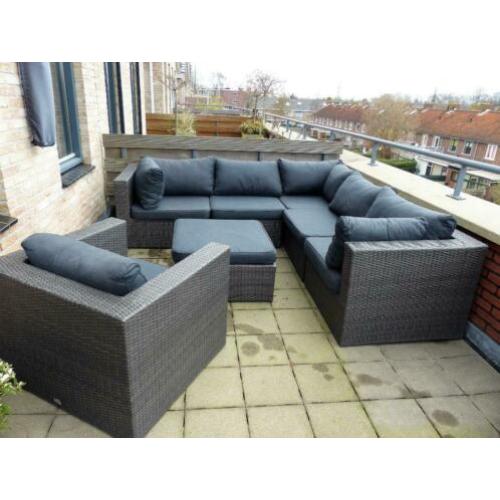 wicker 7 delige loungeset, fauteuil en hocker