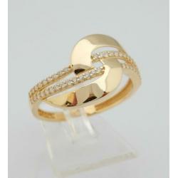 Brede 14 karaat Gouden Dames Ring met Witte Safieren M18