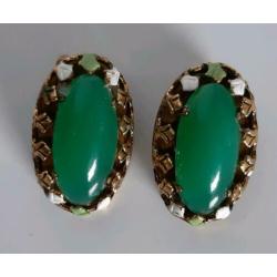 Vintage clips oorbellen cabochon jade edelsteen