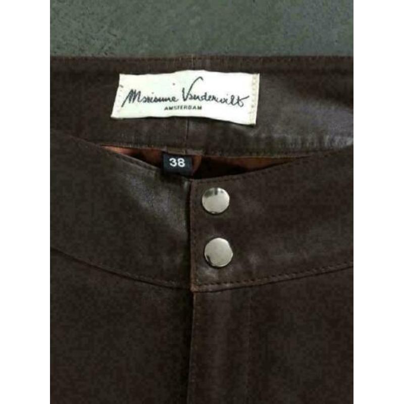 B1323 Vanderwilt: bruin leren broekrok rok broek Maat 34/36
