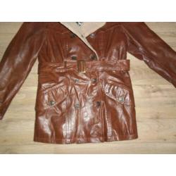Arma Women Leren Bruine Lange Jas Met Knopen +Ceintuur Mt 40