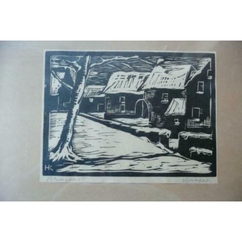 oude linoleumdruk Brugge kunstenaar H. Kröger 1920-1930