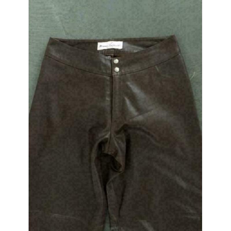 B1323 Vanderwilt: bruin leren broekrok rok broek Maat 34/36