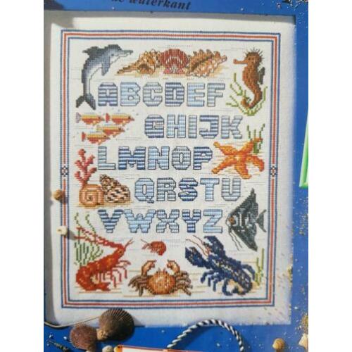 Patroon merklap strand schelp water dieren motieven