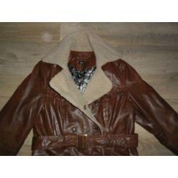 Arma Women Leren Bruine Lange Jas Met Knopen +Ceintuur Mt 40