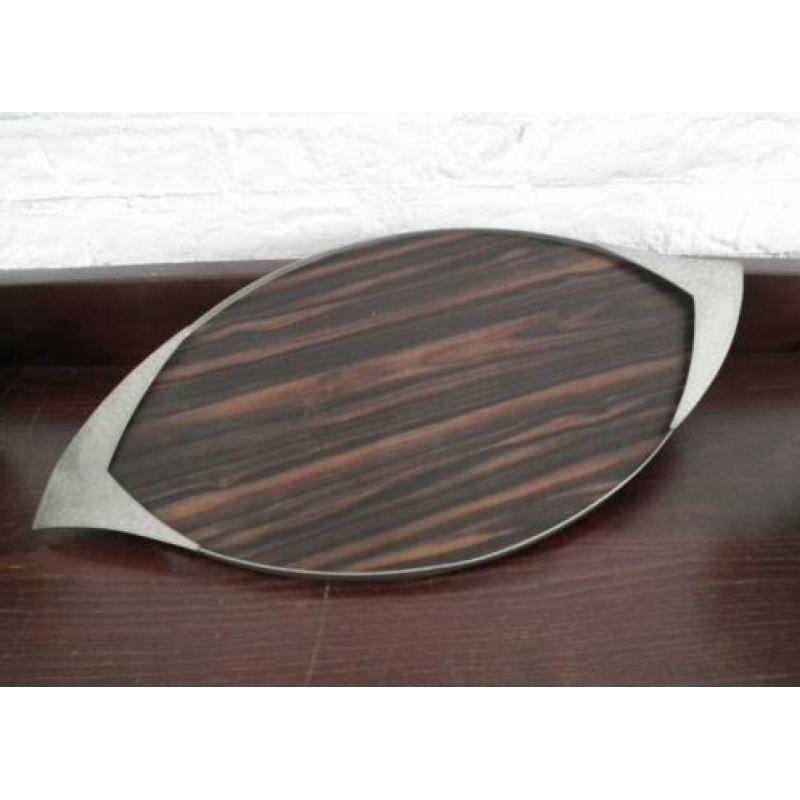 Dienblad ovaal hout met zilverkleur