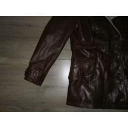 Arma Women Leren Bruine Lange Jas Met Knopen +Ceintuur Mt 40