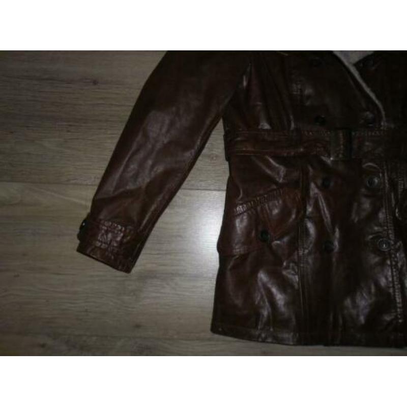 Arma Women Leren Bruine Lange Jas Met Knopen +Ceintuur Mt 40