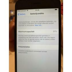 IPhone 6, kleur space grey, 16 G, batterij conditie 91%