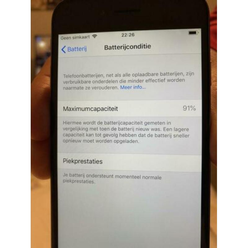 IPhone 6, kleur space grey, 16 G, batterij conditie 91%