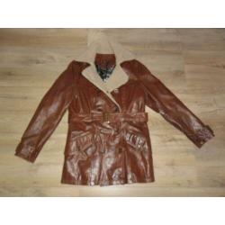 Arma Women Leren Bruine Lange Jas Met Knopen +Ceintuur Mt 40
