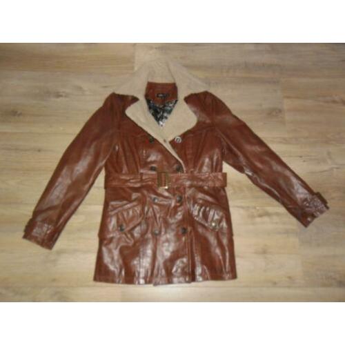 Arma Women Leren Bruine Lange Jas Met Knopen +Ceintuur Mt 40