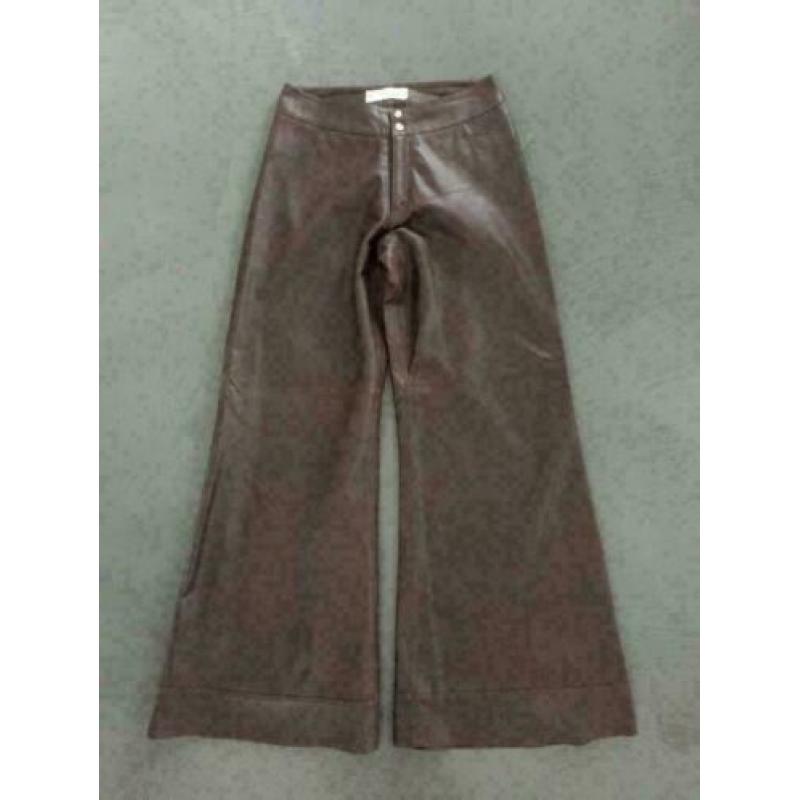 B1323 Vanderwilt: bruin leren broekrok rok broek Maat 34/36