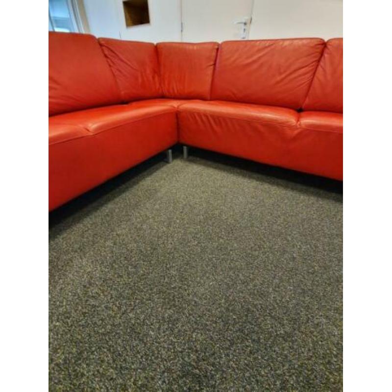 rood lederen design hoekbankstel (als nieuw)