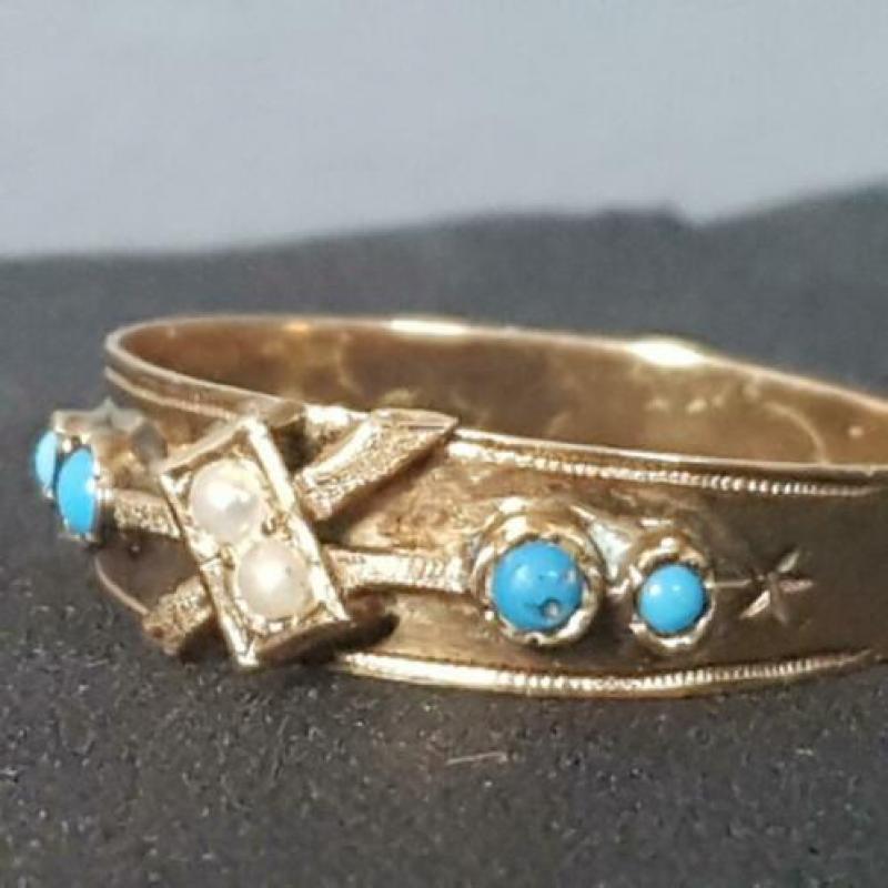 14 Karaat Goud Ring Antiek Turquoise Parels