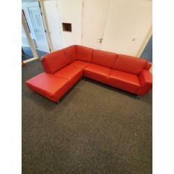 rood lederen design hoekbankstel (als nieuw)