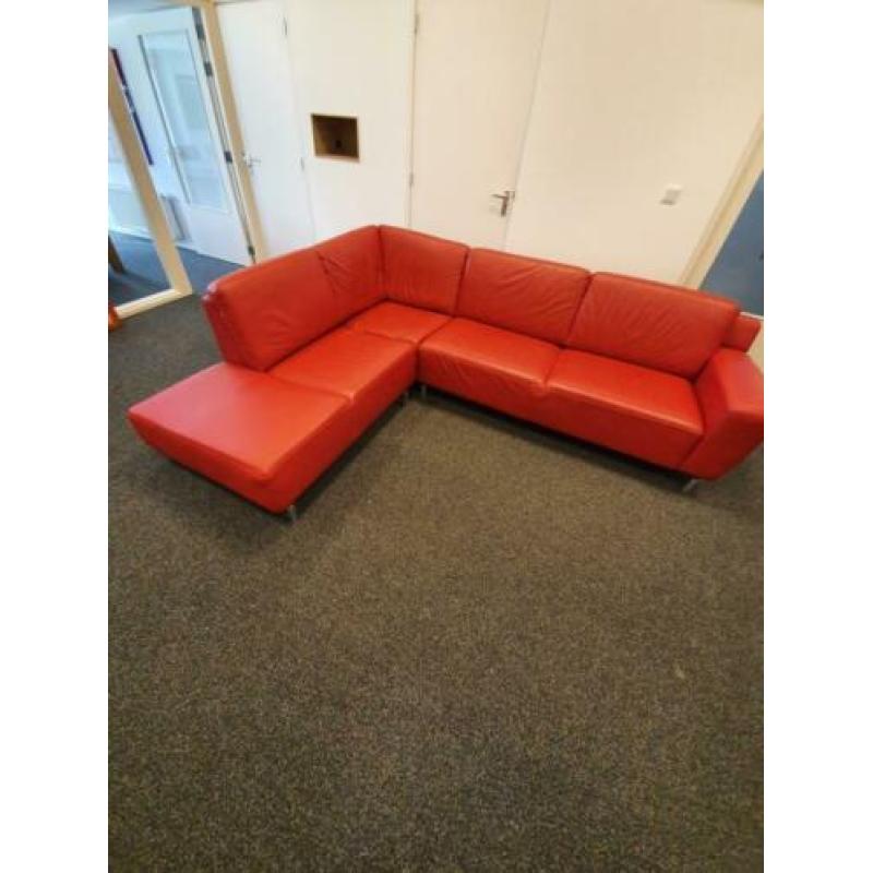 rood lederen design hoekbankstel (als nieuw)