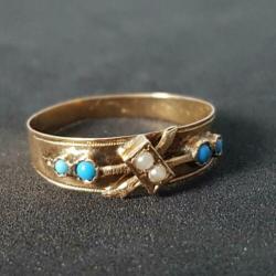 14 Karaat Goud Ring Antiek Turquoise Parels