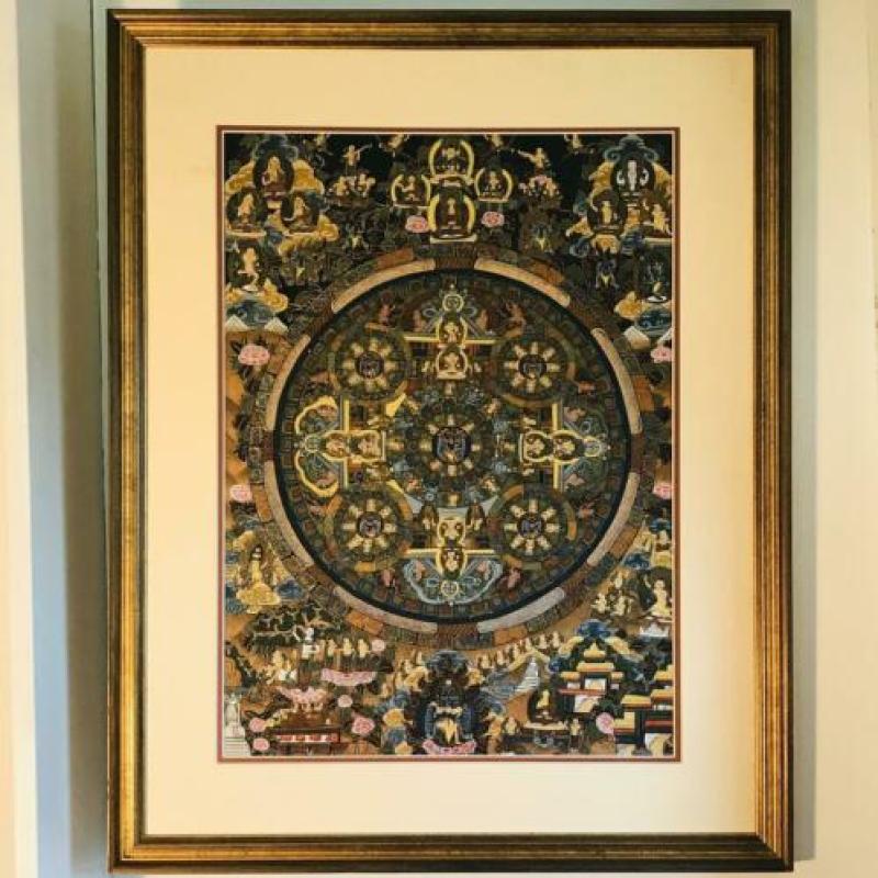Mandala thanka nepal tibet handgeschilderd in lijst