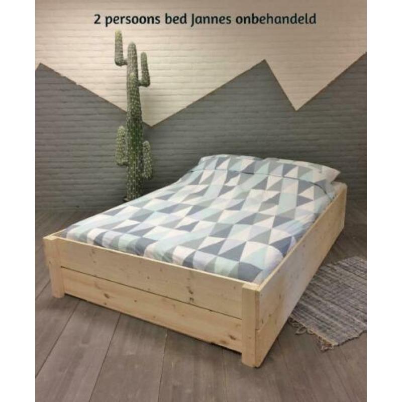 Blankhouten eenpersoonsbed Jannes 90x200/210/220 cm lang.
