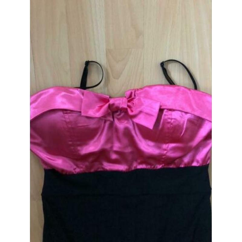 Jurk zwart met roze maat M / L strapless gala trouwen bruilo