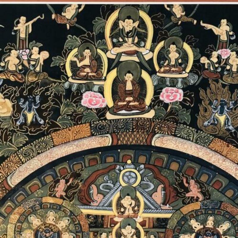 Mandala thanka nepal tibet handgeschilderd in lijst