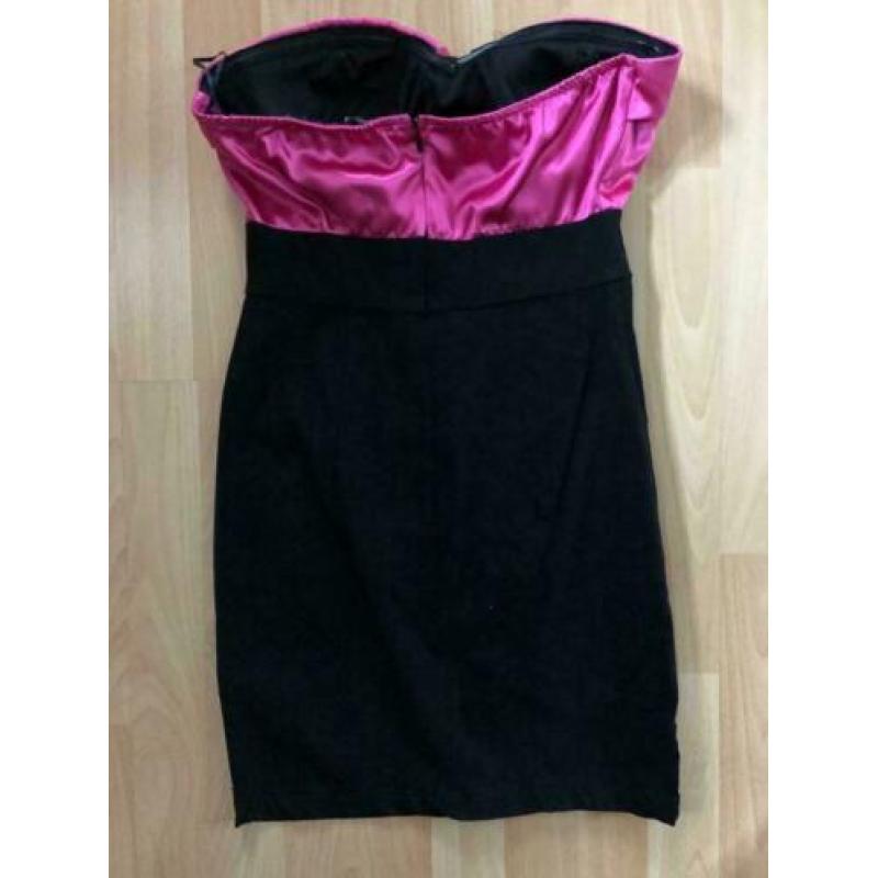 Jurk zwart met roze maat M / L strapless gala trouwen bruilo