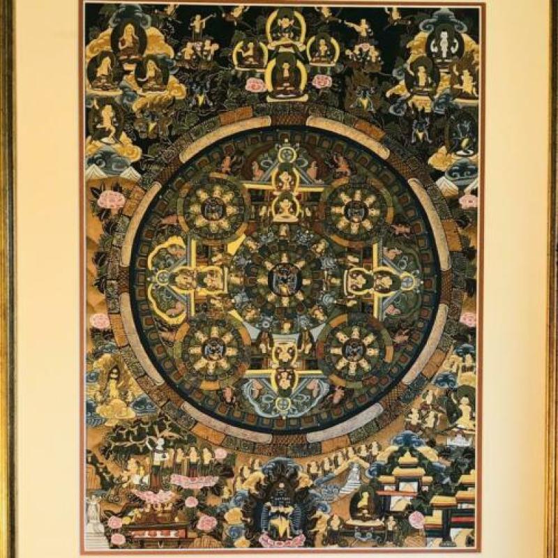 Mandala thanka nepal tibet handgeschilderd in lijst