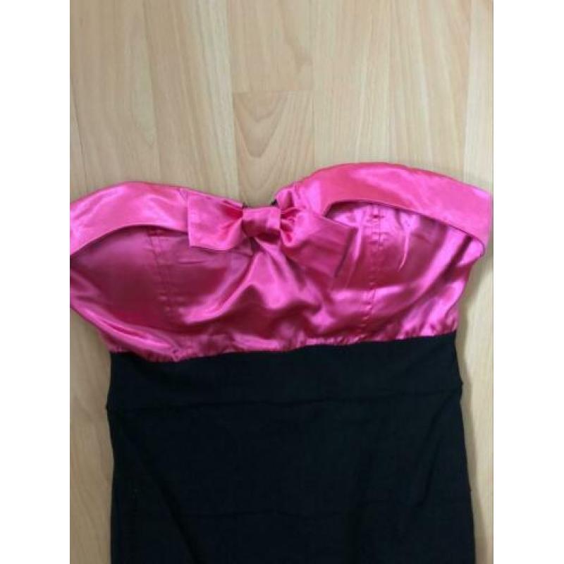 Jurk zwart met roze maat M / L strapless gala trouwen bruilo