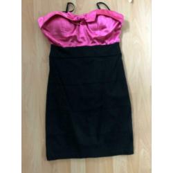 Jurk zwart met roze maat M / L strapless gala trouwen bruilo