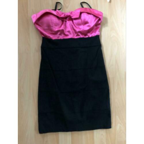 Jurk zwart met roze maat M / L strapless gala trouwen bruilo