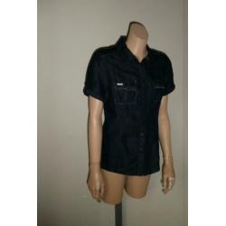 Geisha mooi donker blauw jeans blouse mt. L valt kleiner