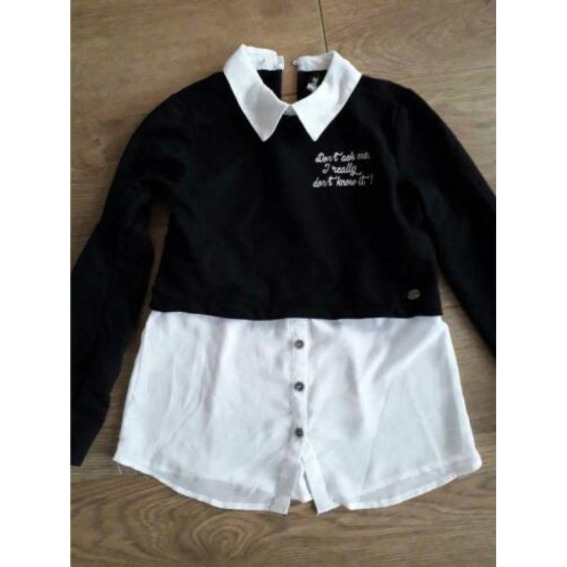 Zwarte meisjes trui met vaste witte blouse